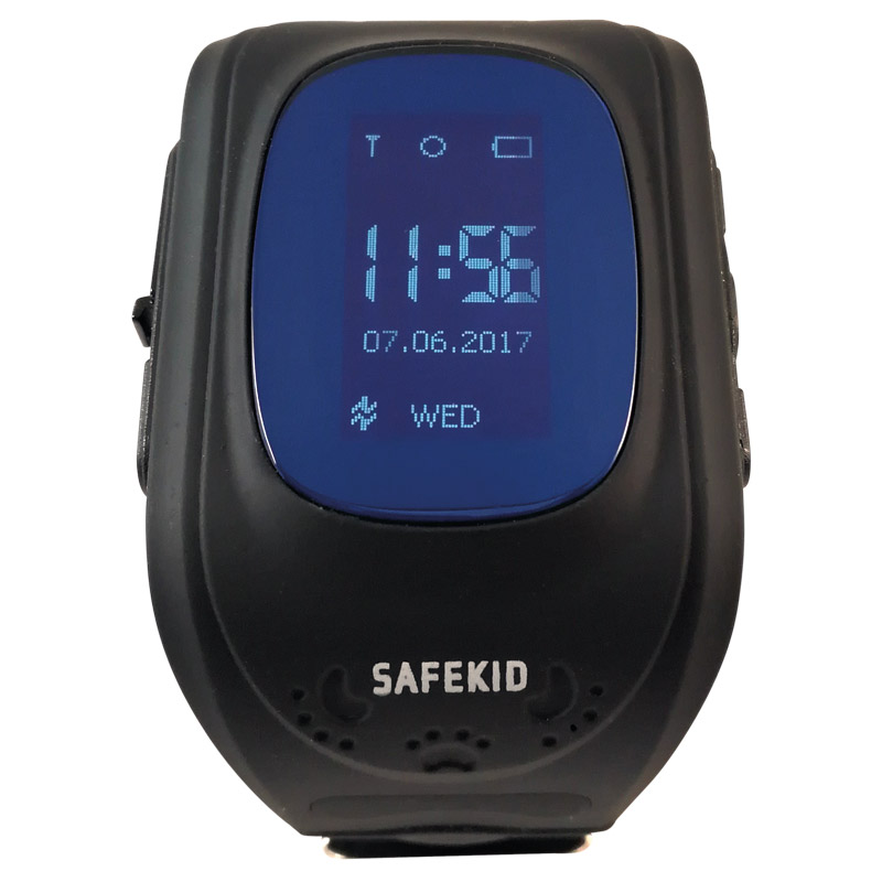 SAFEKID JUNIOR - Svart GPS Klocka med mobil.