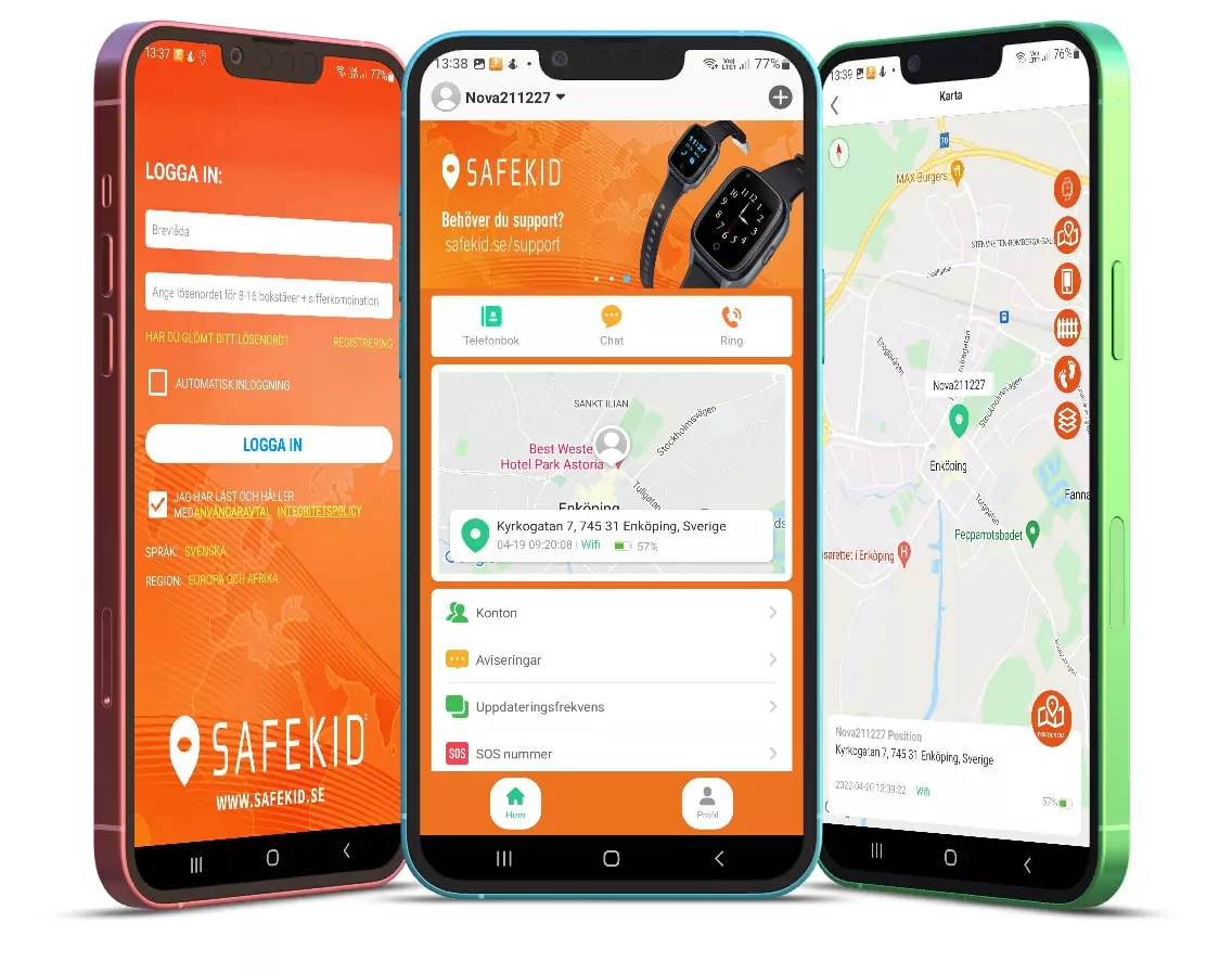 GPS-funktioner i Safekid appen.